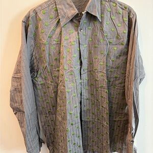 Gray and Green Men's Embroidered Shirt